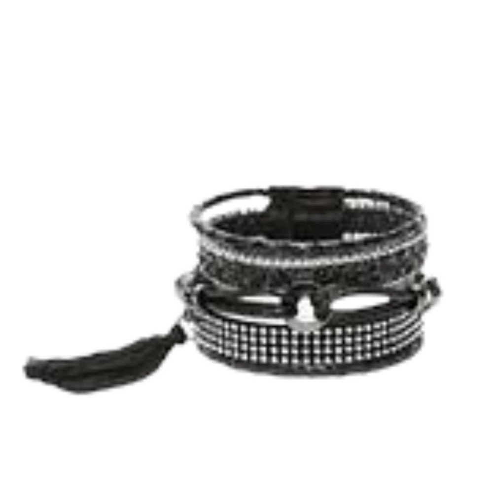 NEW BeBe Black and Silver Layered Friendship Bracelet